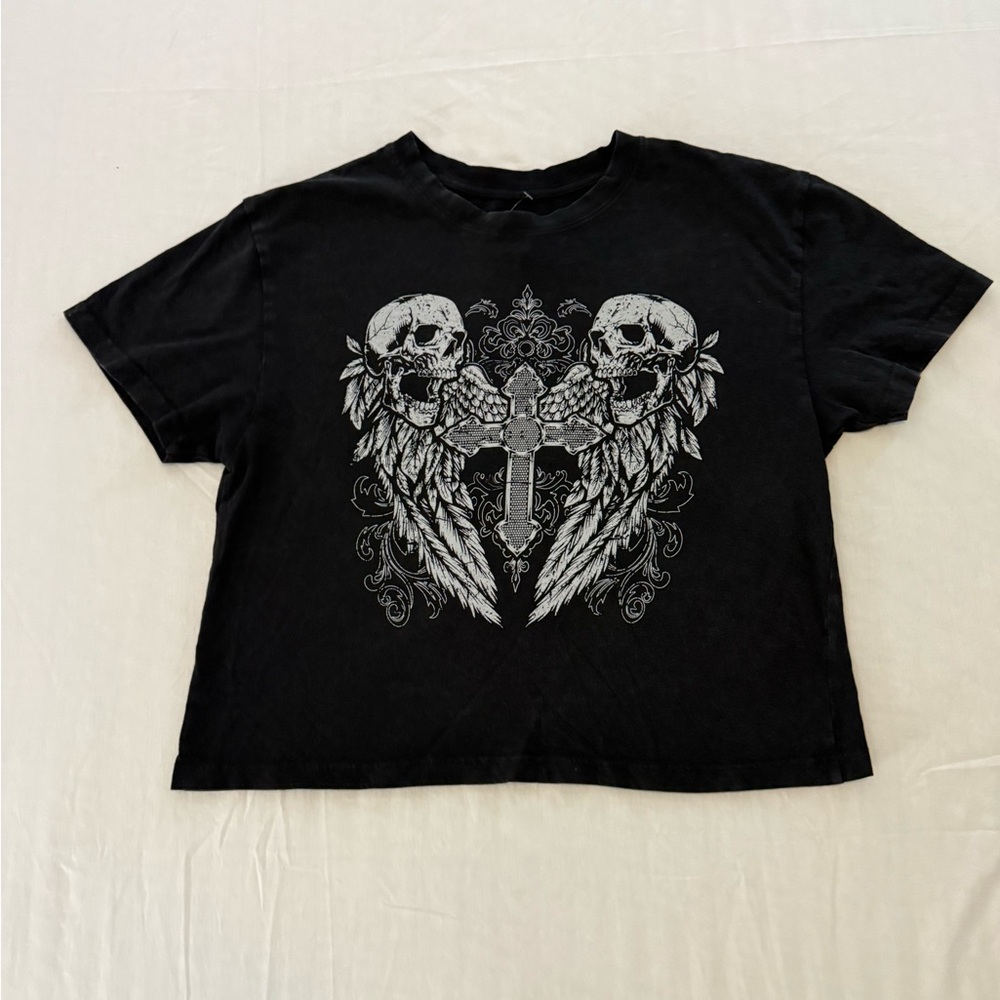 Vintage Threadz Skull & Cross Graphic T-Shirt Black - Size S